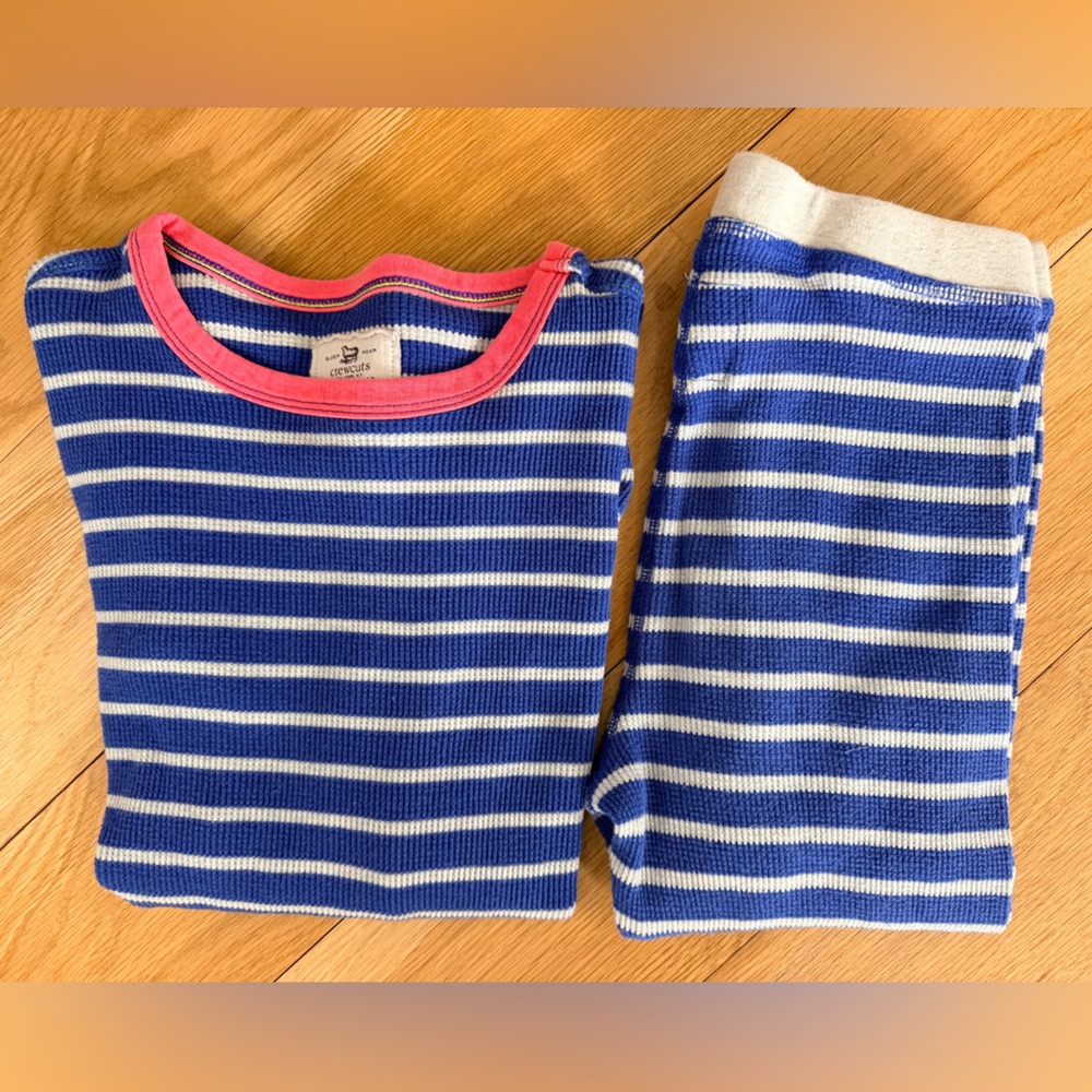 Crewcuts Blue and White striped thermal pj’s boys sz‎ 12 vgc